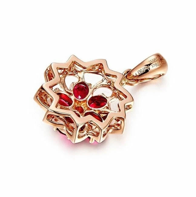 2.20 Ct Oval Cut Red Ruby Flower Shape Pendant with Chain 14K Rose Gold Finish