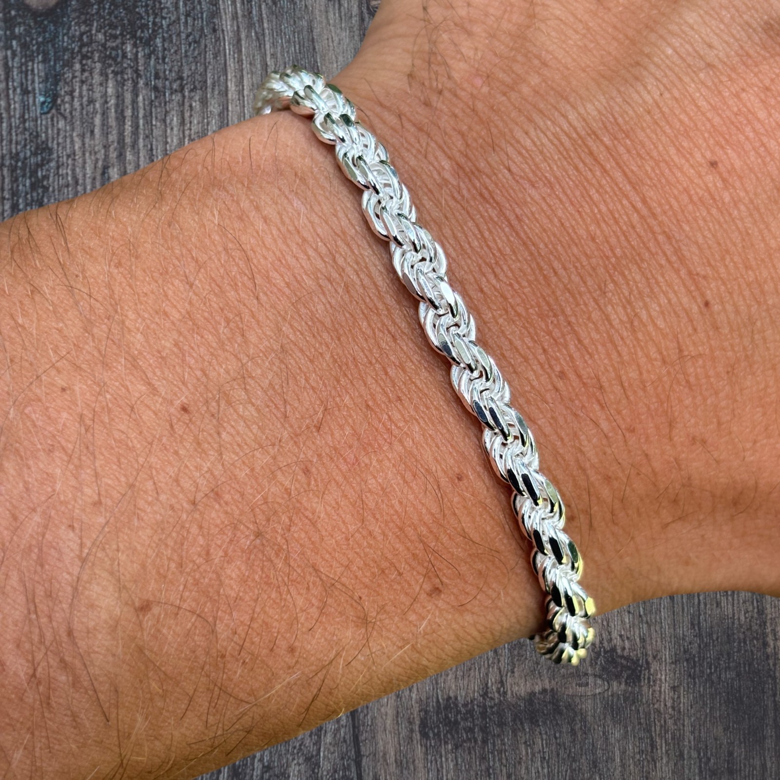 5mm Diamond Cut Rope Bracelet – Solid 925 Sterling Silver Or 14k Gold Vermeil