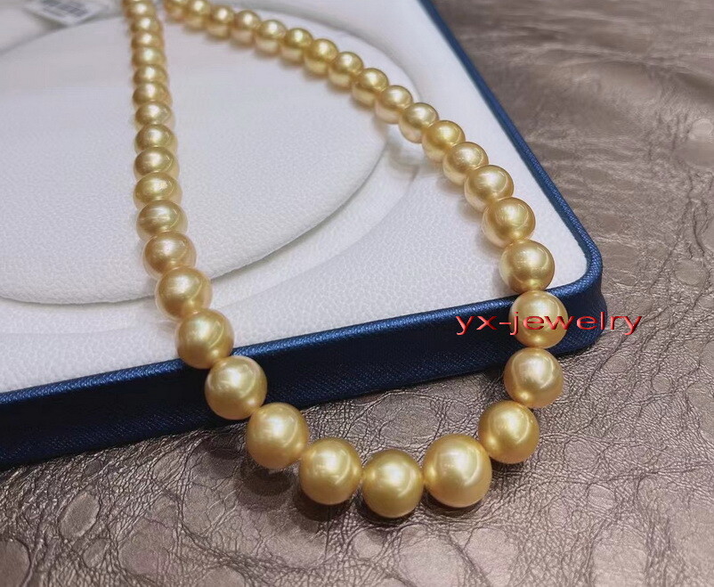 AAAAA LONG 20″11-12mm REAL natural south sea golden pearl necklace 14K gold