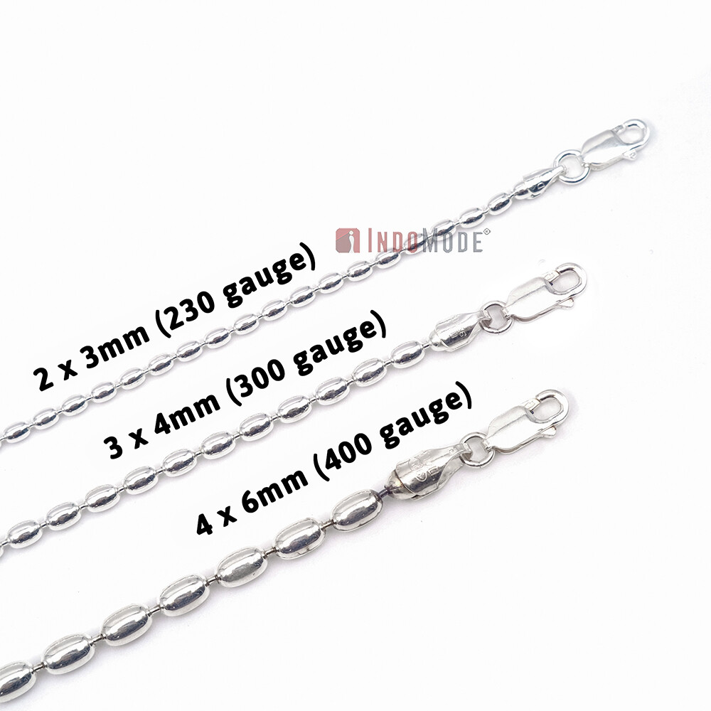 St. Silver Charleston Rice Bead Necklace Chain 2x3mm Beads 230ga Lobster Clasp