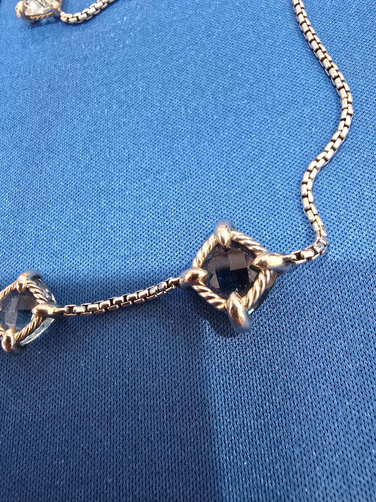 Sterling Silver David Yurman Chatelaine Blue Topaz and Diamond Station Necklace