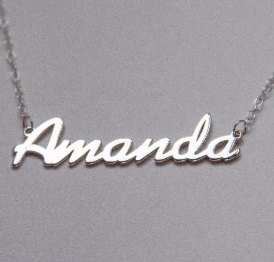 Amanda Name Plate Necklace Pendent Sterling Silver female Personalized Custom