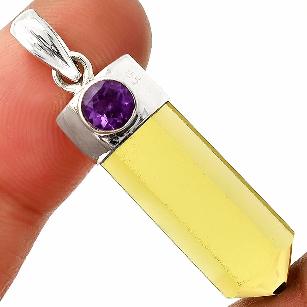 Point – Lemon Quartz & Amethyst 925 Sterling Silver Pendant Jewelry P-1107