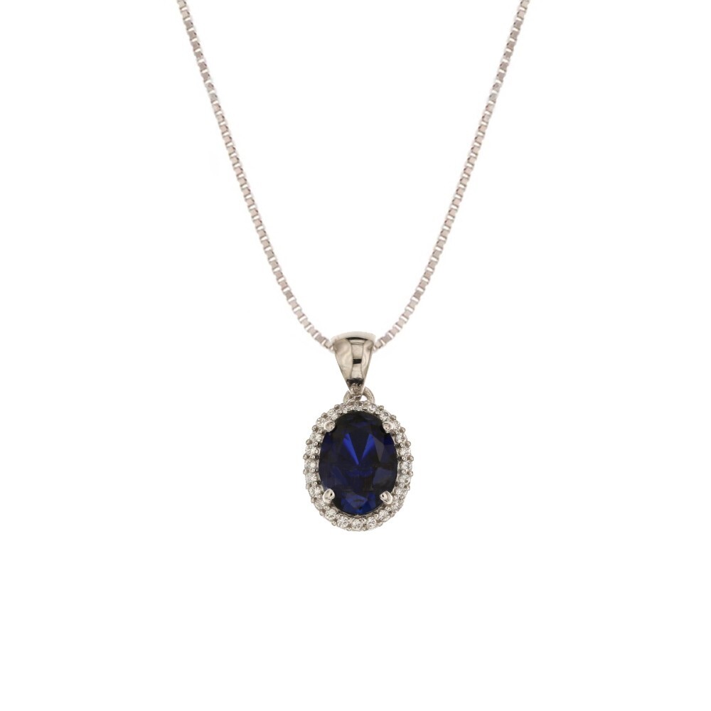 18Kt 750/1000 White Gold Necklace With White Zirconia Pendant And Bl Stone