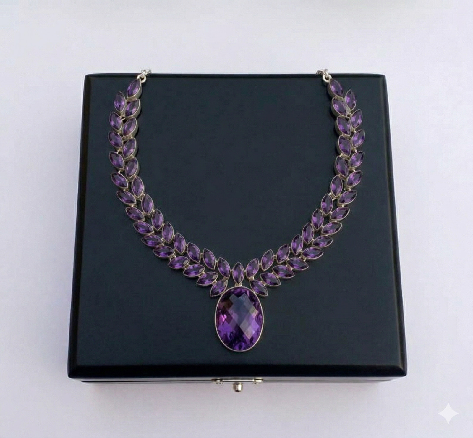 Purple Amethyst Gemstone Handmade 925 Sterling Silver Jewelry Necklace 17-18″