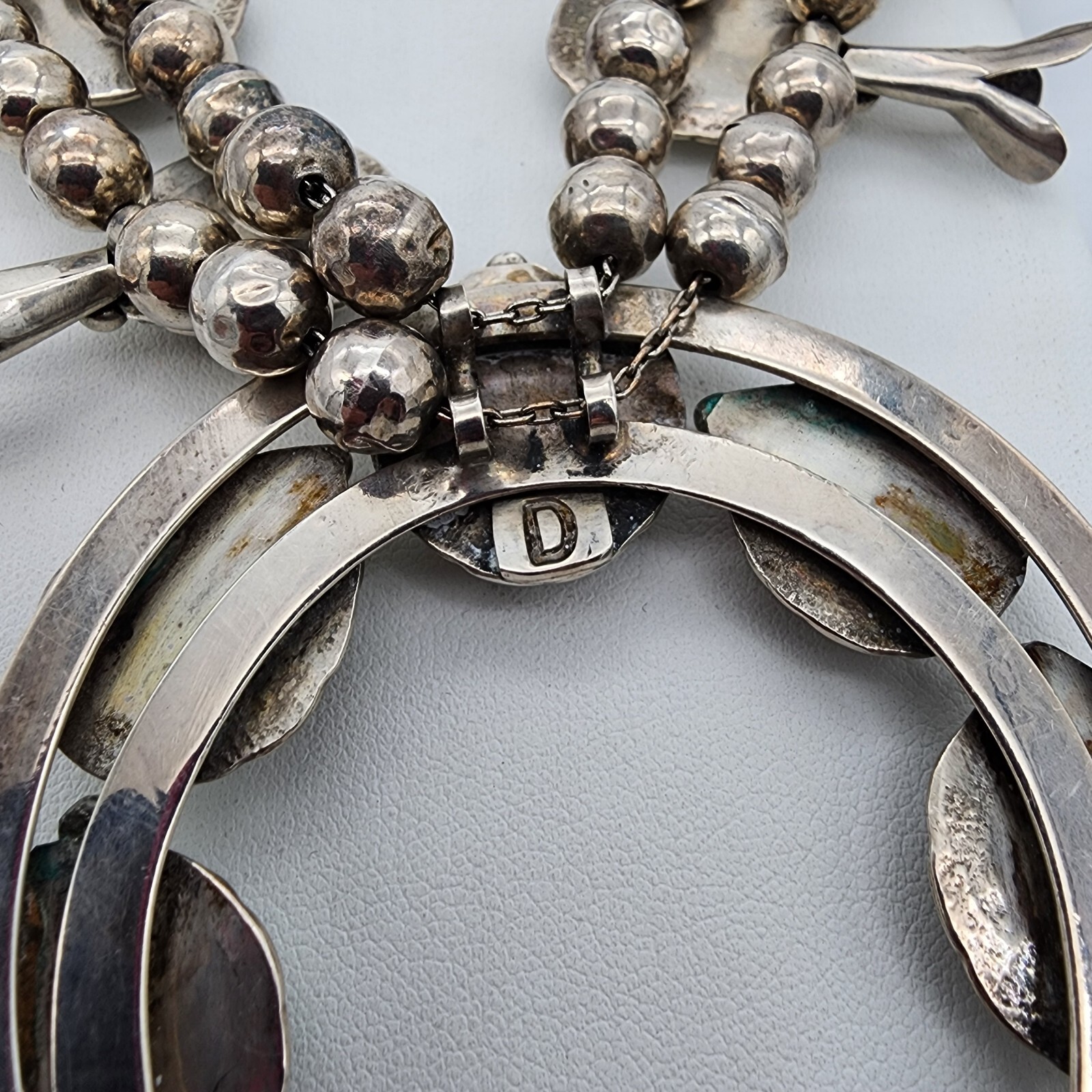 Sterling Silver 925 Navajo Calvin Desson Sleeping Beauty Squash Blossom Ag 24249