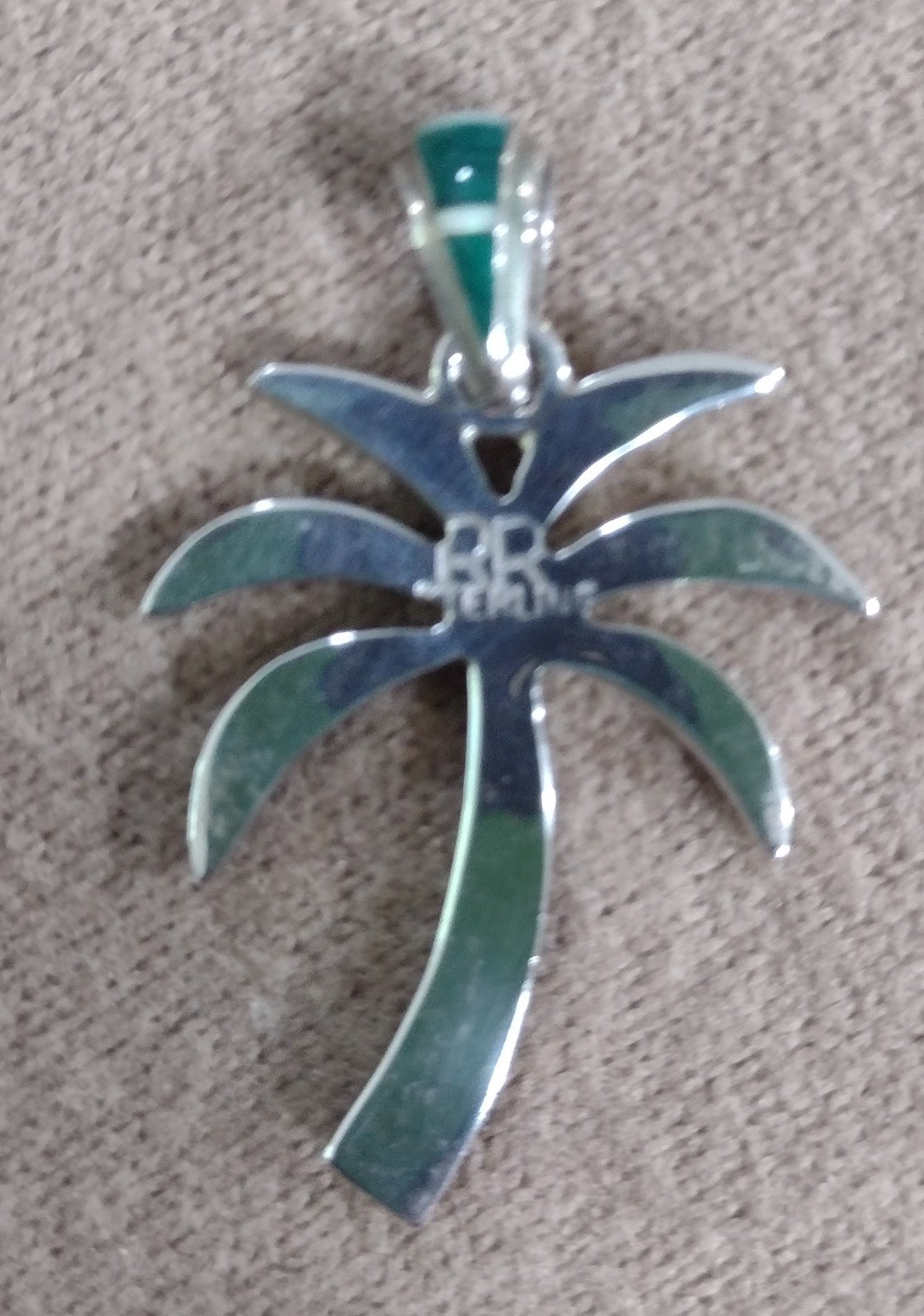 Malachite & Sterling Silver Palm Tree Pendant Stamped RR STERLING