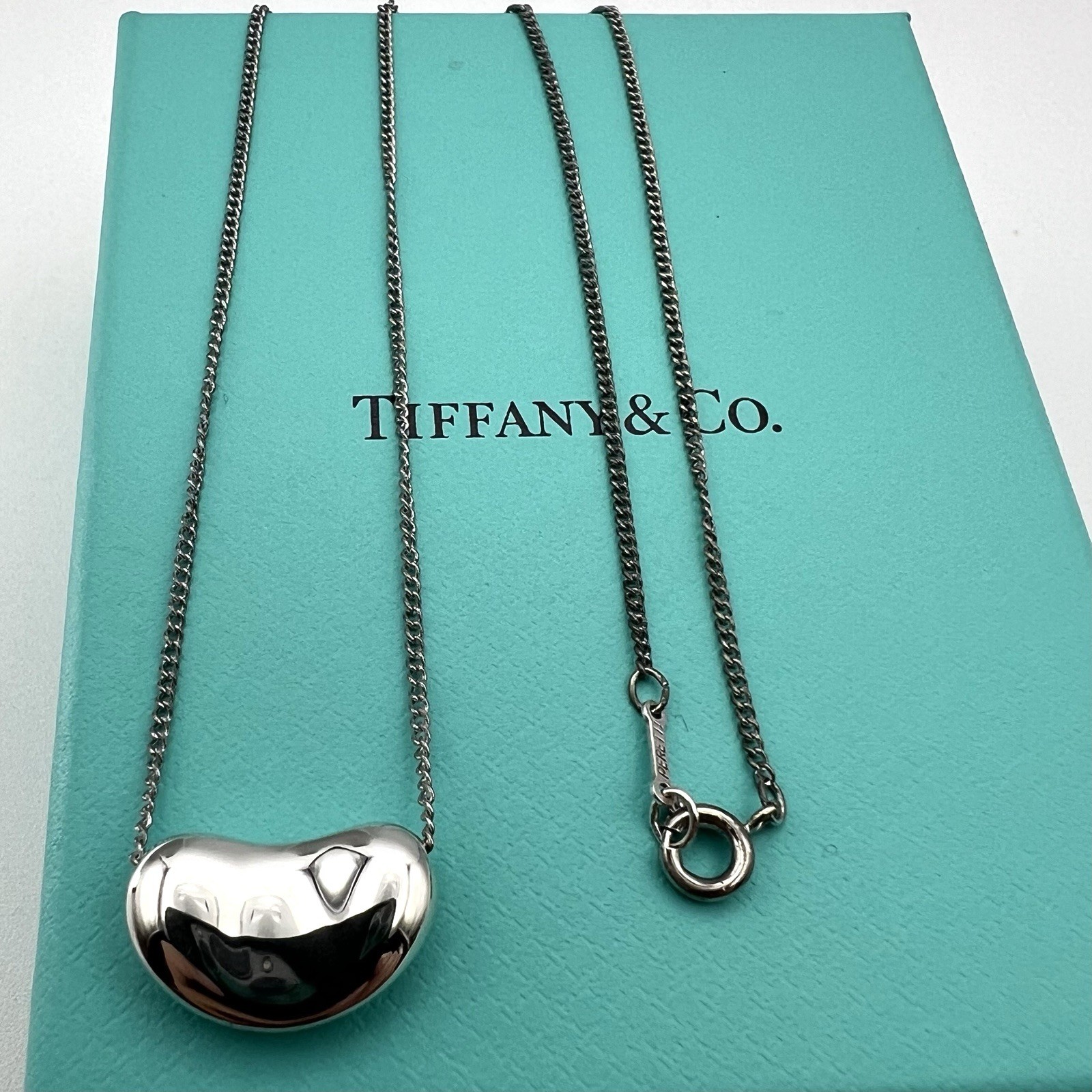 Tiffany & Co. Elsa Peretti Large Bean Pendant Necklace Sterling Silver 925 Box