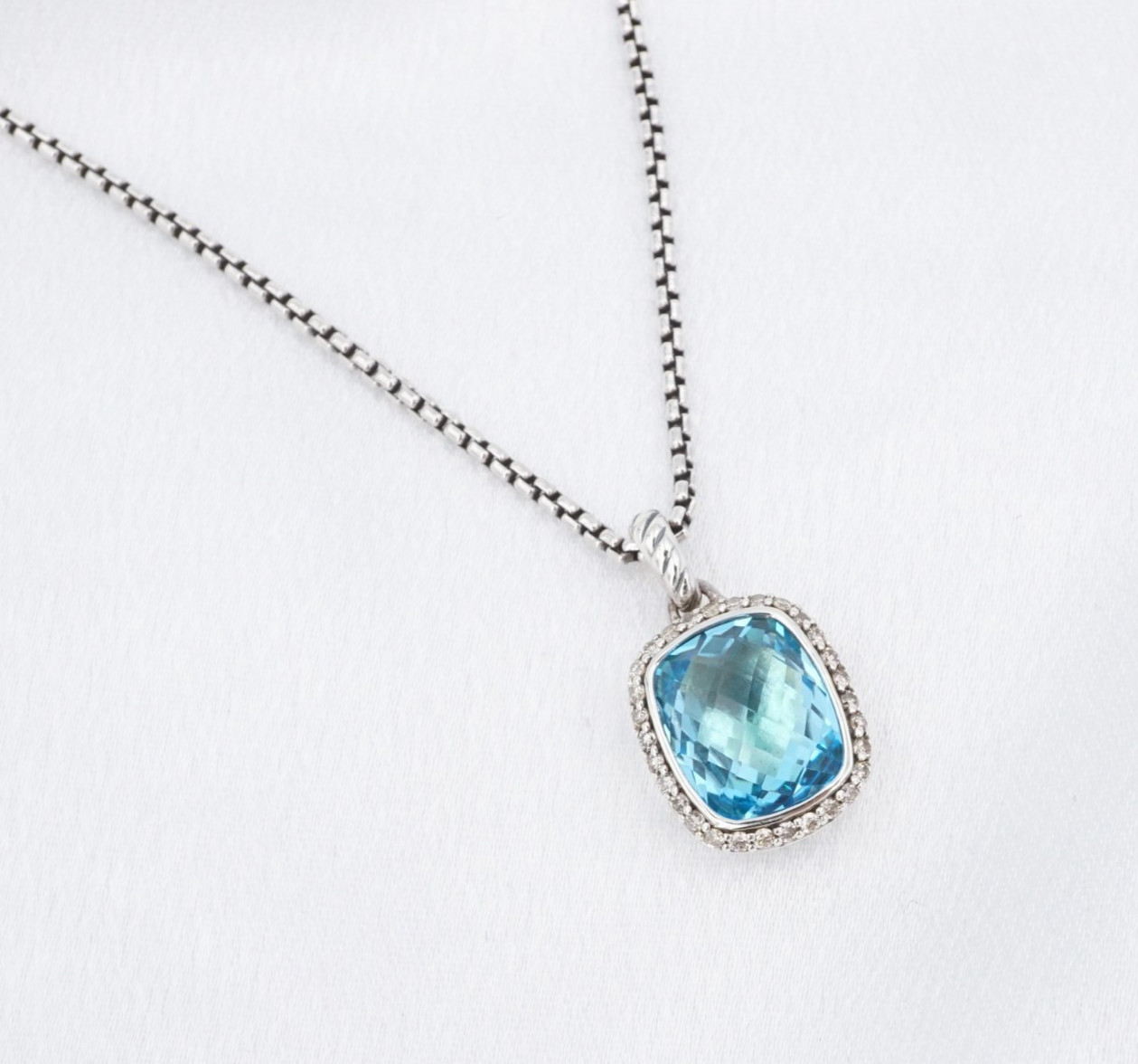 David Yurman Topaz Diamond Albion Pendant Necklace 17″ Sterling Silver NS2419