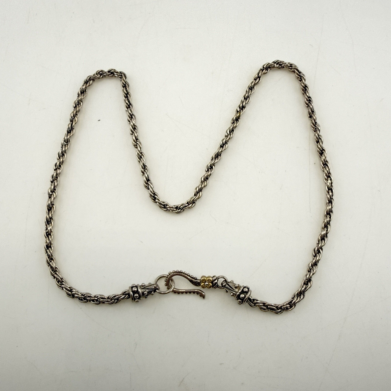 Barbara Bixby Necklace Rope Chain 18K Gold 925 Sterling Silver Twisted 16″ Hook