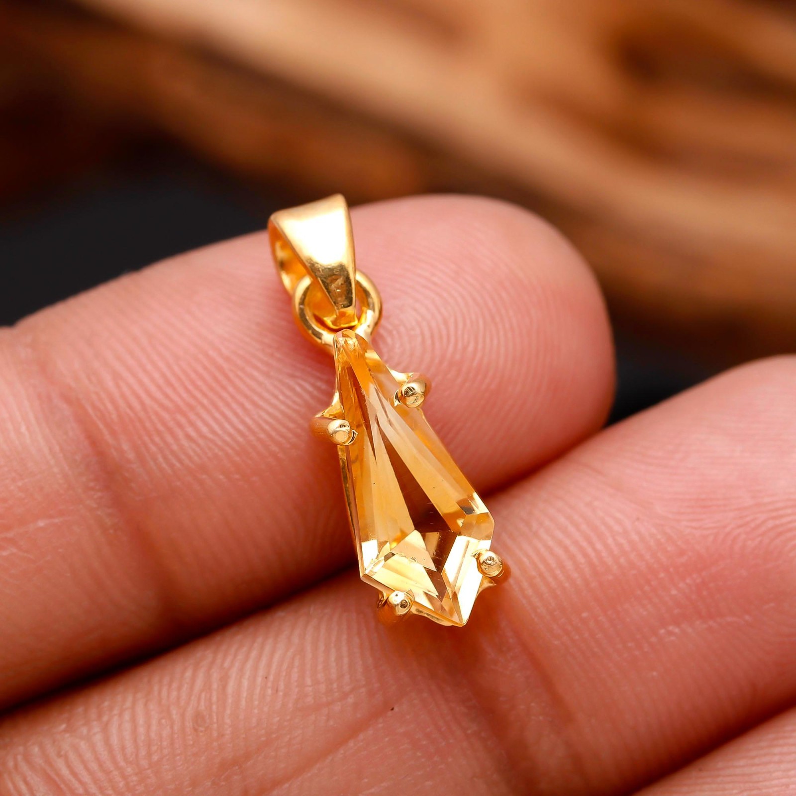 Natural Citrine Quartz Kite Chain Necklace Gold Fill 925 Sterling Silver Jewelry