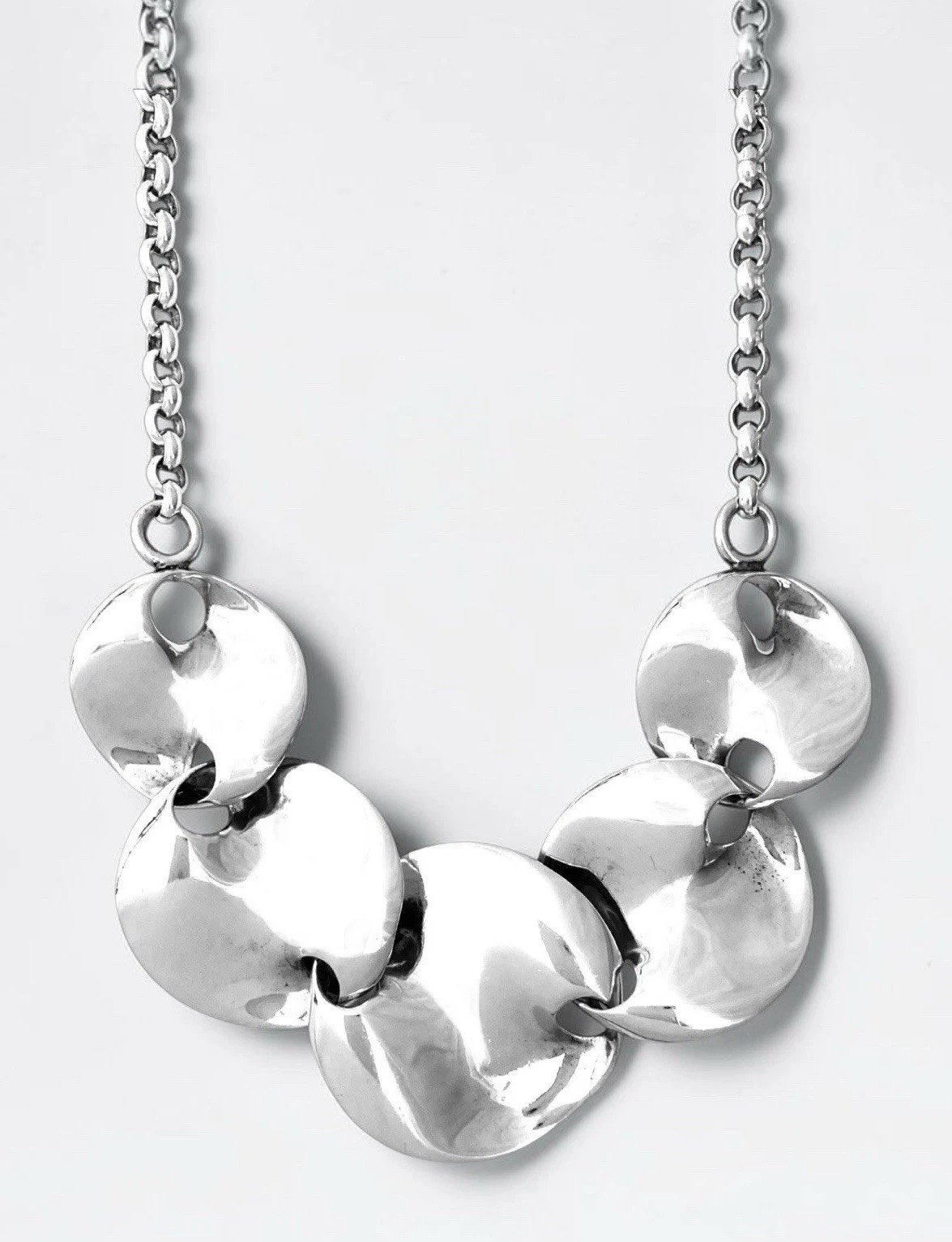 ZINA of BEVERLY HILLS Sterling Silver GRADUATED MOBIUS DISCS Rolo Chain Necklace