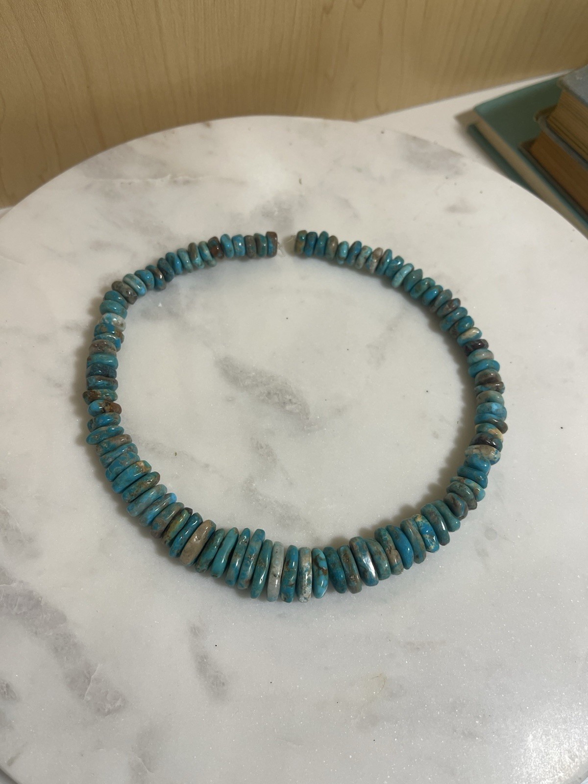 Genuine Turquoise Heishi Disc Bead Strand Graduated Blue Brown Matrix Southwest