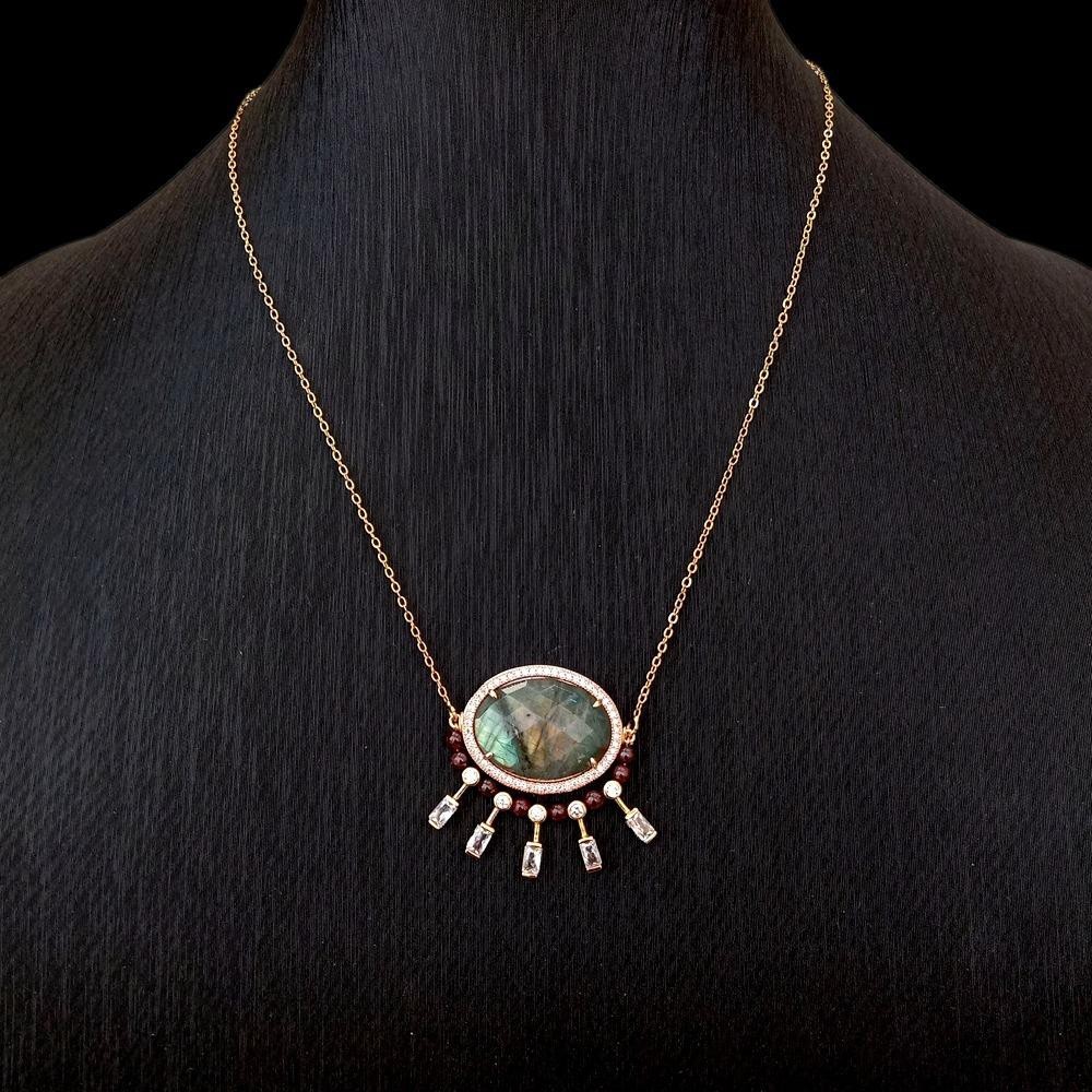 Lumina Pietra Natural Labradorite and Garnet Gemstone 18K Gold Plated Luxury…
