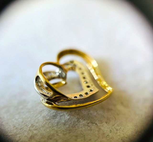 Estate 14K Multi-Tone Gold Diamond Double “Heart” Pendant
