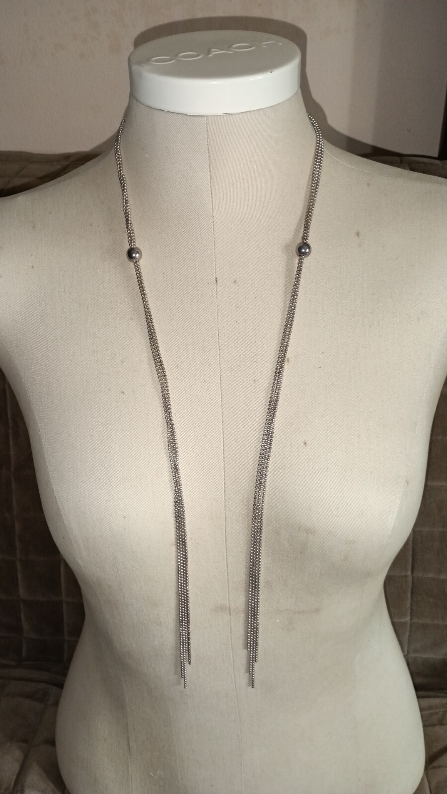 Milor Italy Sterling Silver Ball Chain Tassel Lariat Long Necklace 36 In