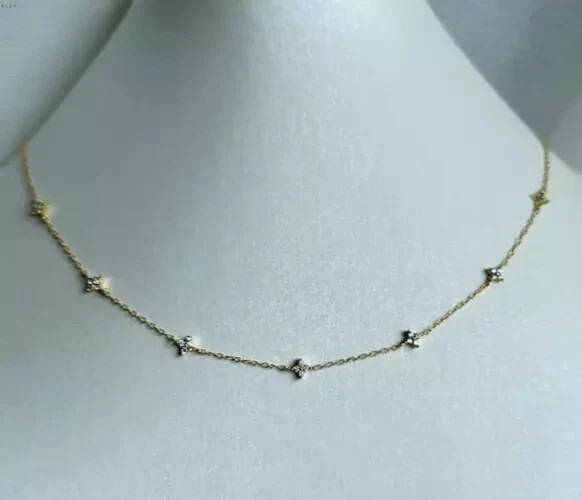 1Ct Lab-Created Diamond Flower Station Necklace In 14K Yellow Gold Finish Silver