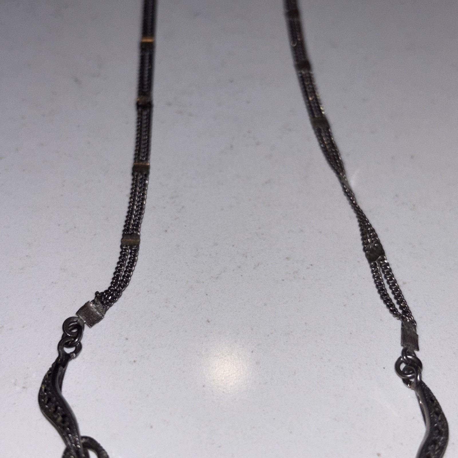 Beautiful Sterling Silver Black Onyx & Marcasite Vintage 19” Necklace