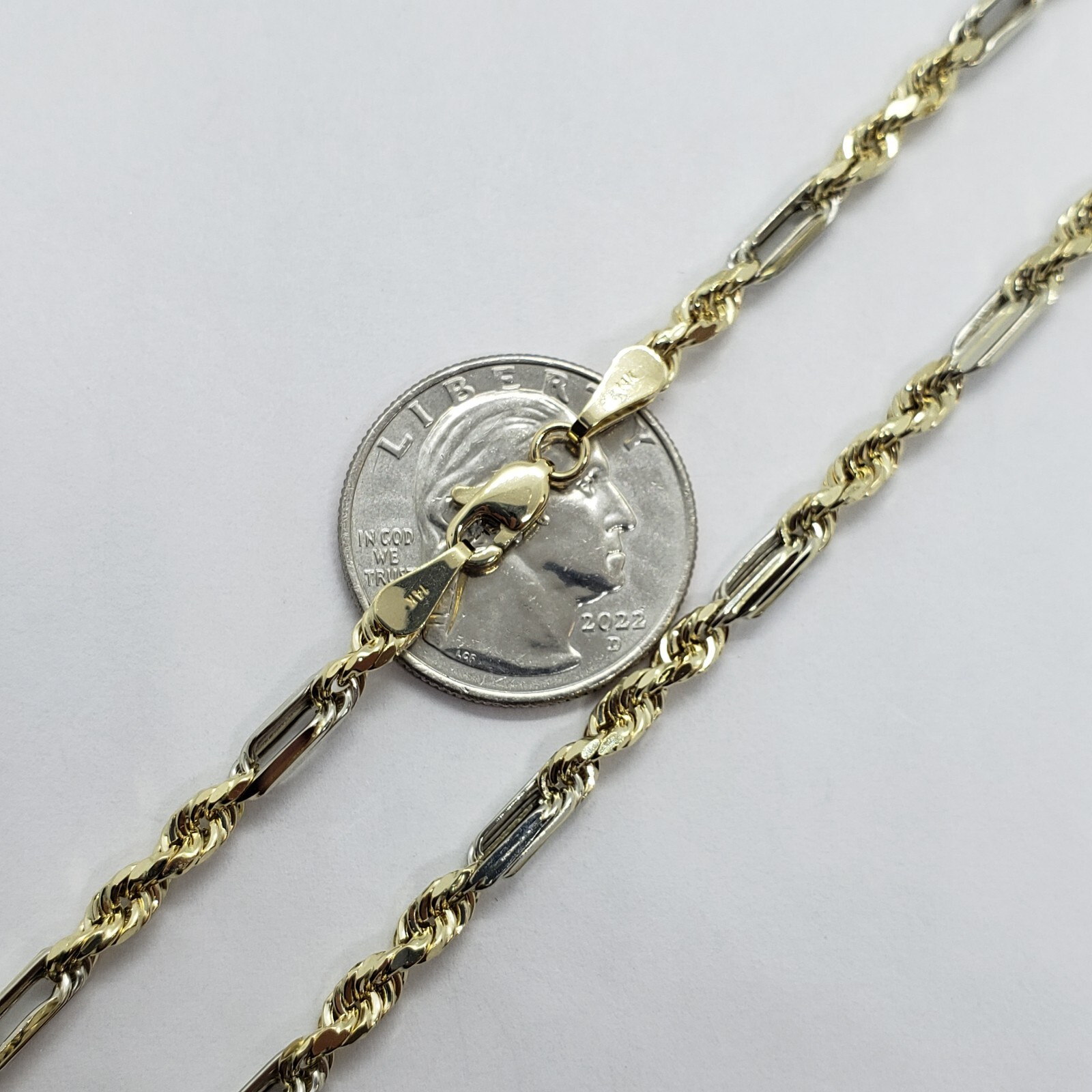 Authentic 14k Gold Two Tone Figarope Chain Necklace or bracelet 3mm-6mm 7″-30″