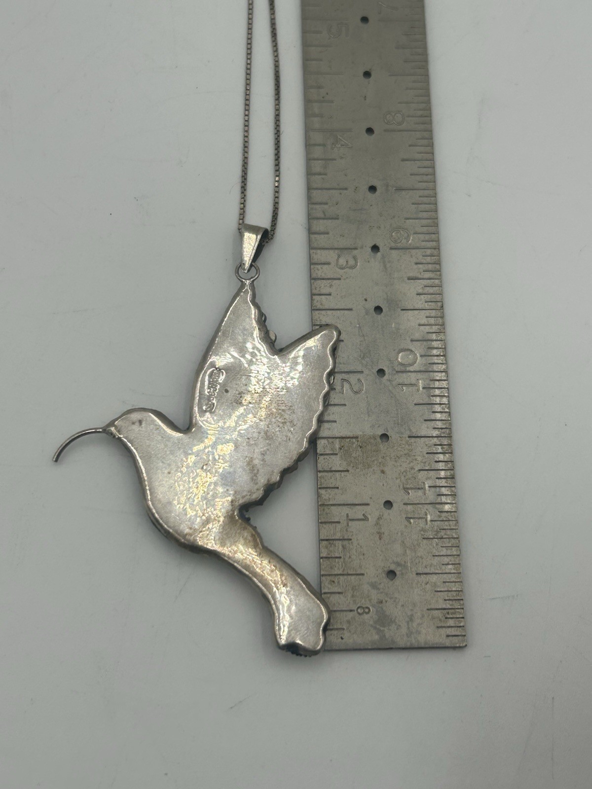 Mexico Sterling Silver Beaded Multi Colored Rhinestone Hummingbird Pendant 925