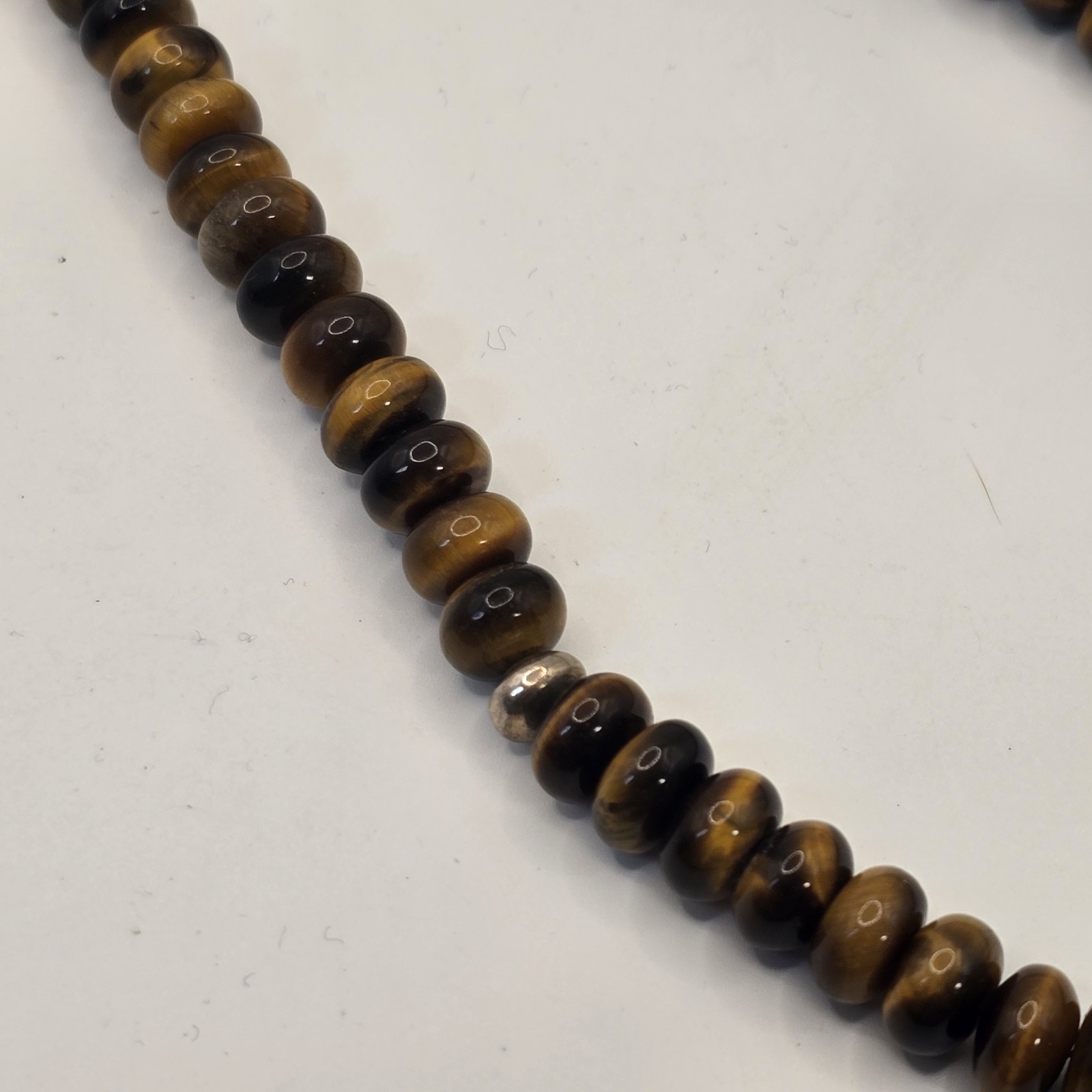 Tiger’s Eye Rondelle Beaded Necklace 18-21” Sterling Silver 925 Hook Clasp