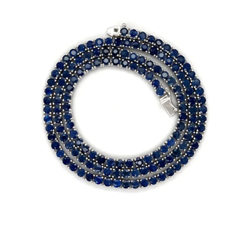 6mm Round Lab Created Blue Sapphire Tennis Necklace 14K White Gold Plated 18″in