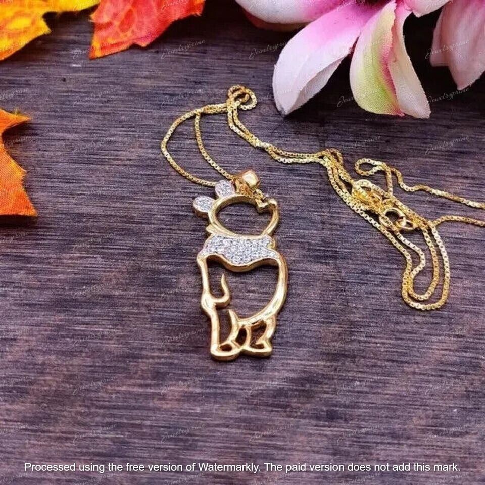 3Ct Round Cut Lab Created Diamond Winnie The Pooh Pendant 14K Yellow Gold Finish