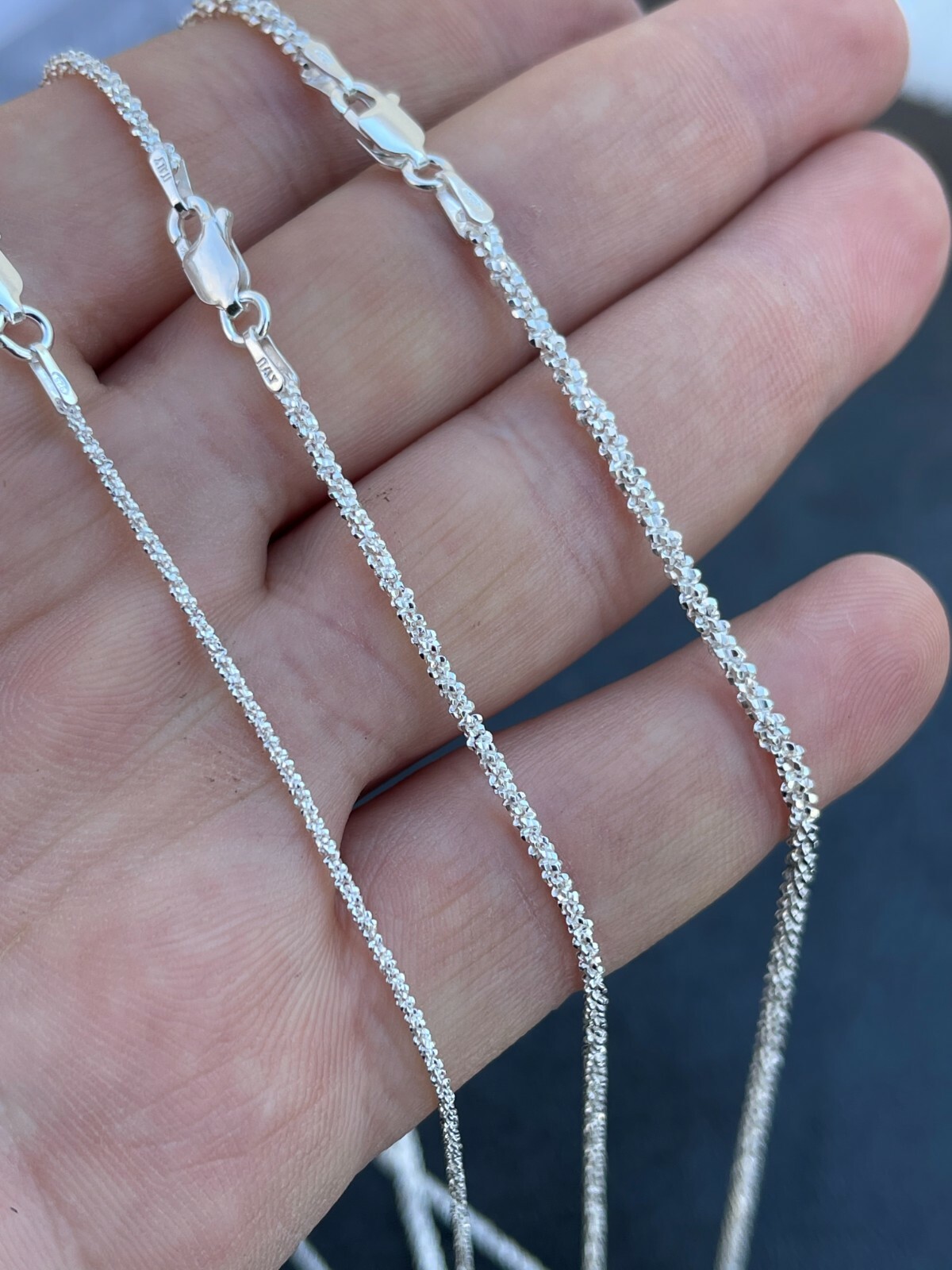 Real Solid 925 Sterling Silver Diamond Cut Sparkle Rope Chain Necklace 1mm – 3mm