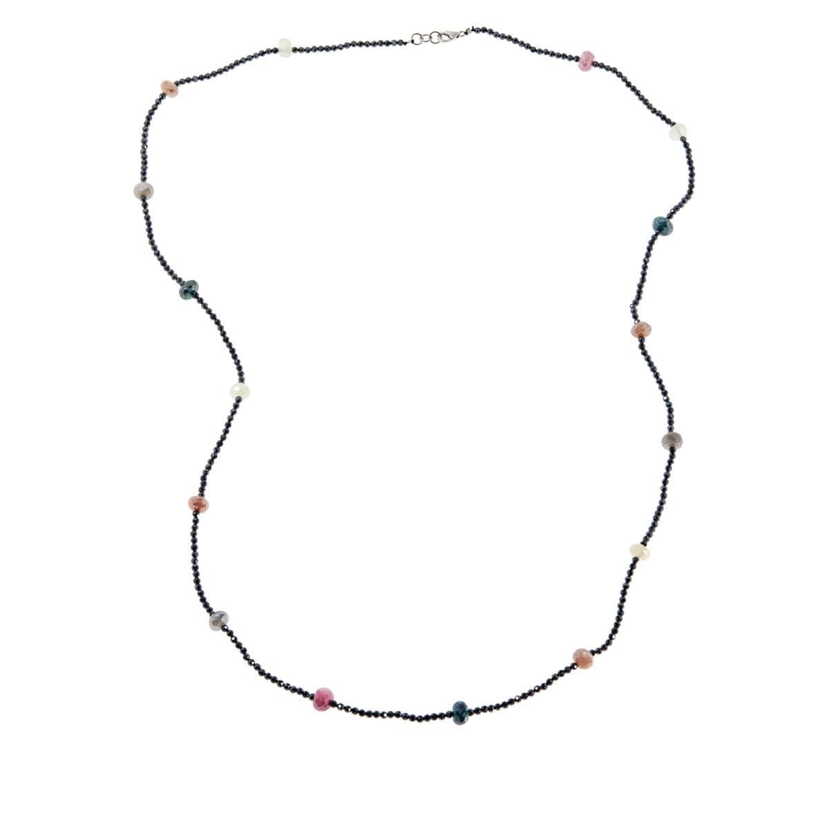 Womens Multicolor Moonstone, 925 Sterling Silver Beaded Necklace, 36in, New