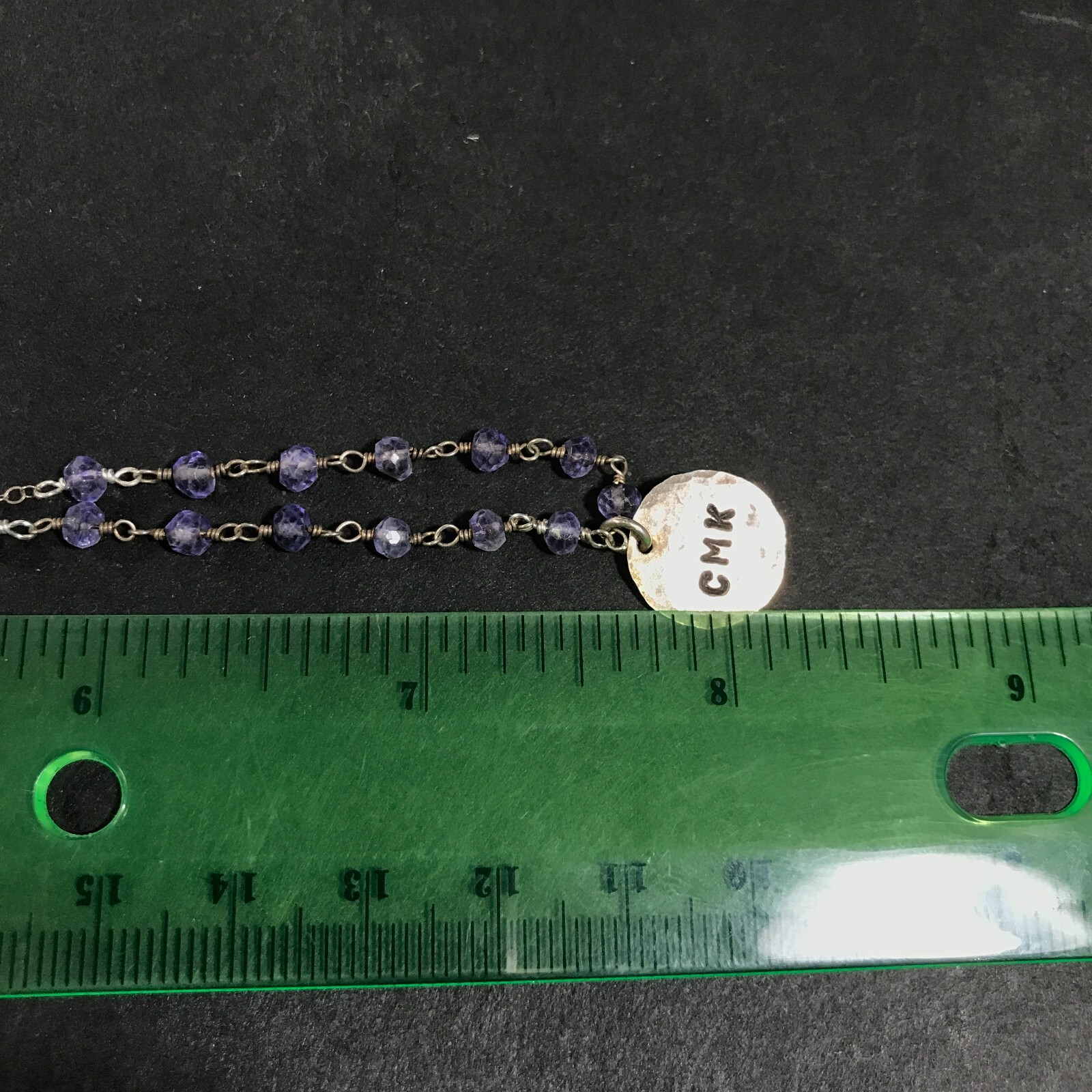 Sterling Silver Chain with Purple Plastic Beads and CMK Circle Pendant 16 in