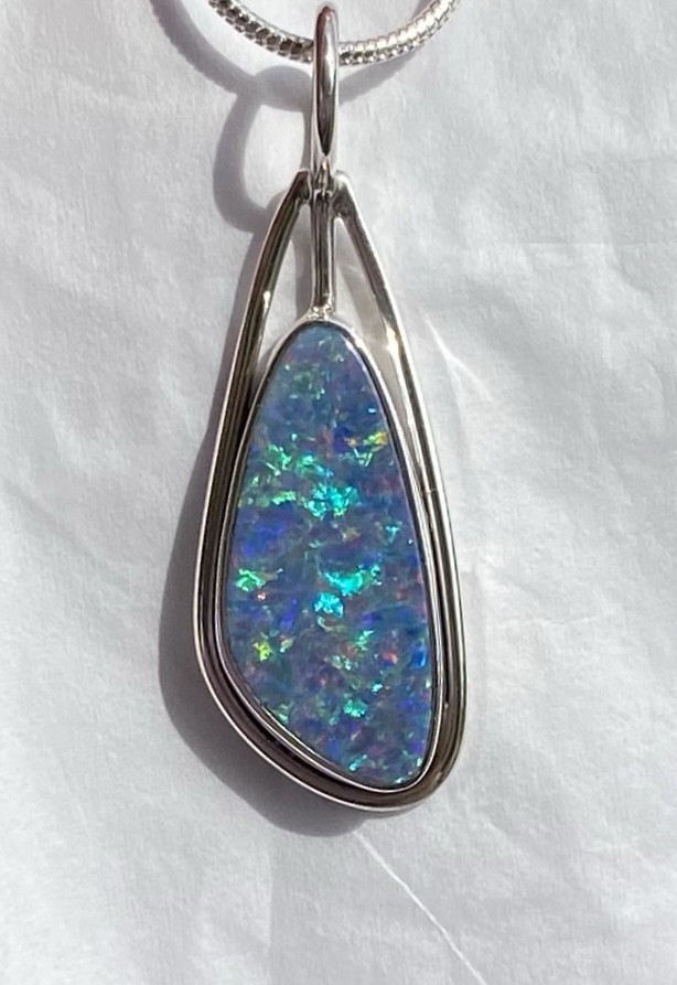 Stunning Natural Australian Opal Pendant 1 1/2” 925 Sterling Silver 🌹