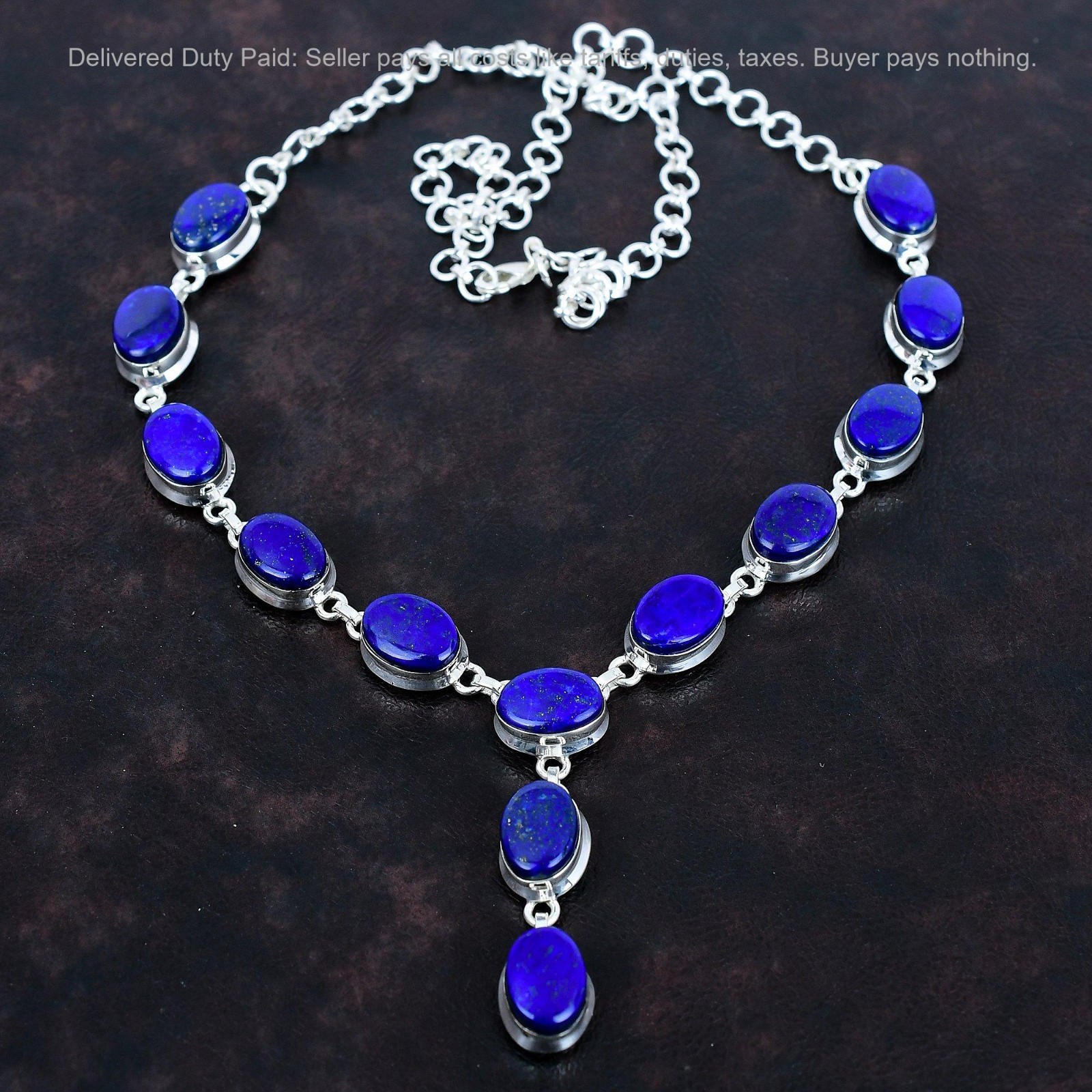 Valentines Deal Natural Lapis Lazuli Chain Necklace Jewelry 925 Sterling Silver