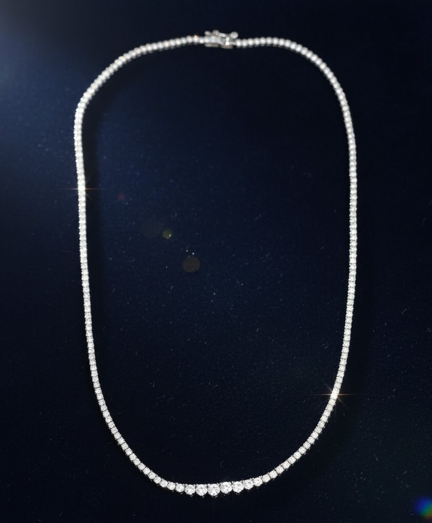 5ct Round I-SI2 CVD Lab Grown Diamond Graduated 16″ Tennis Necklace Gift For Her