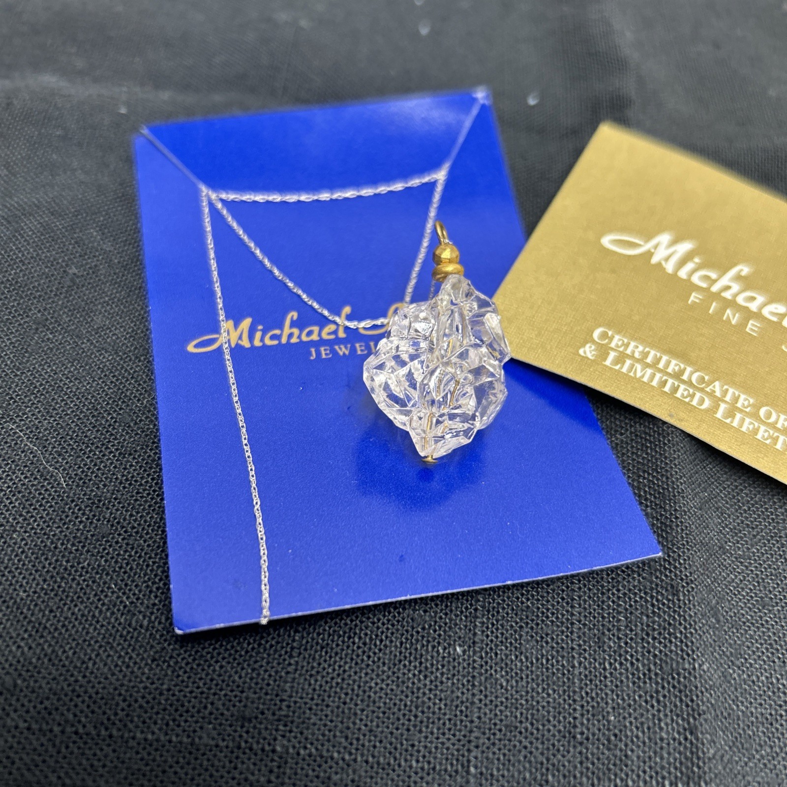 Vintage Michael Anthony Silver Chain With Odd Shape Clear Pendant 14k