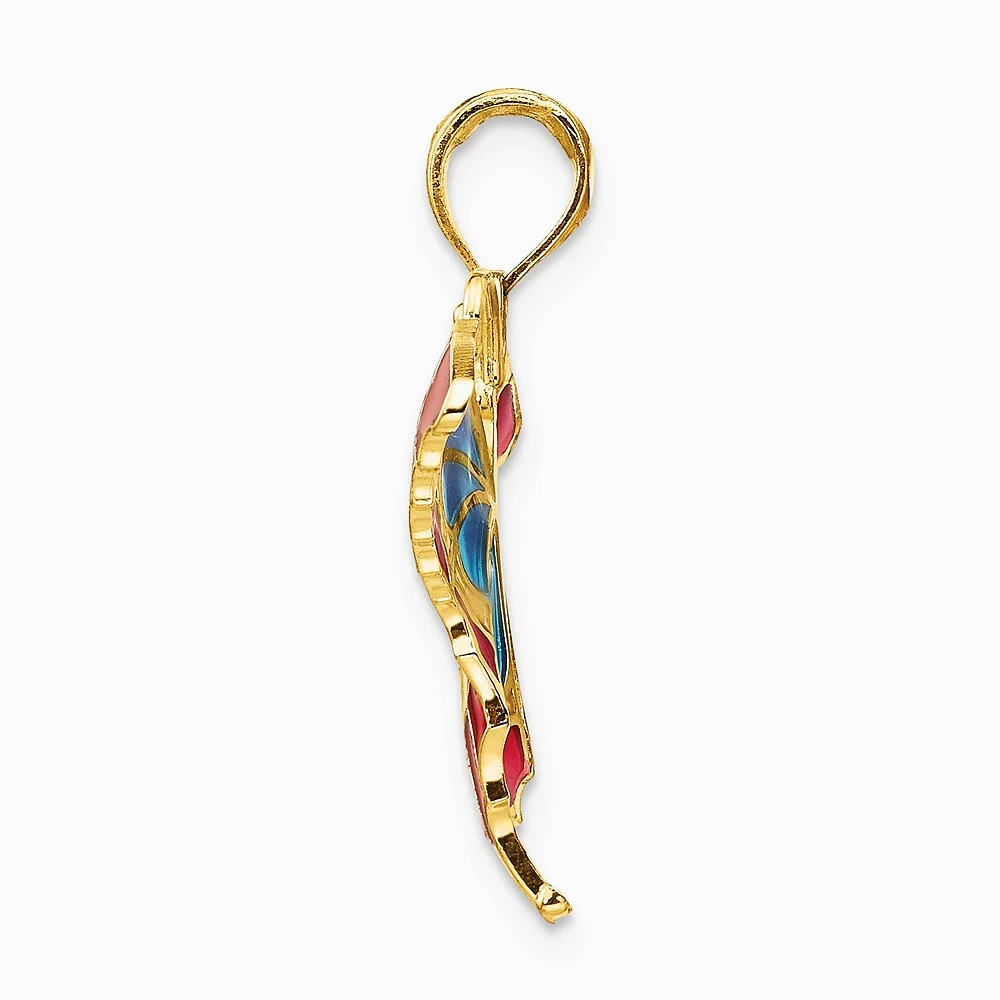 10K / 14K Yellow Gold Blue & Red Enameled Butterfly Pendant