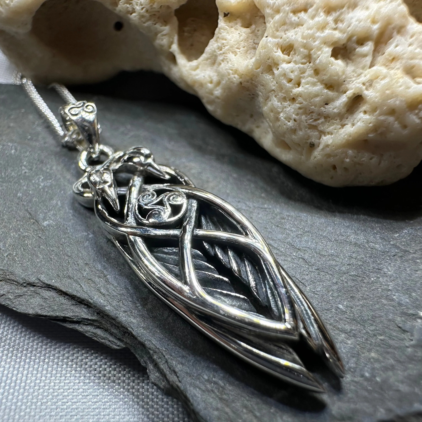 Art Deco Children of Lir Swan Necklace in Sterling Silver