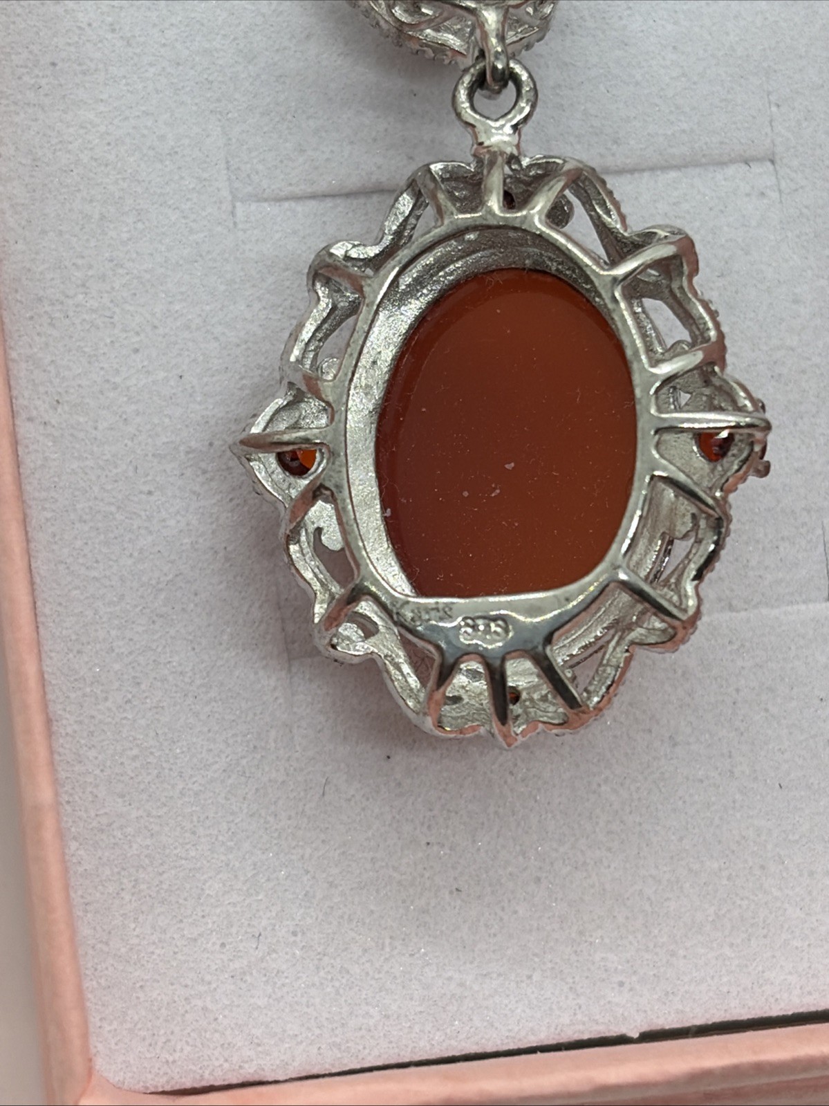 STS 925 Sterling Silver With Orange Gemstone 20” Necklace