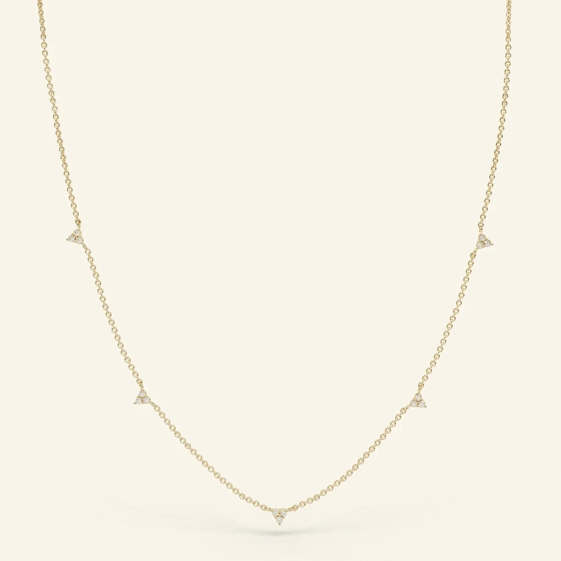 0.45CT Round Natural Diamond GH/SI Station Necklace For New year 14k Yellow Gold