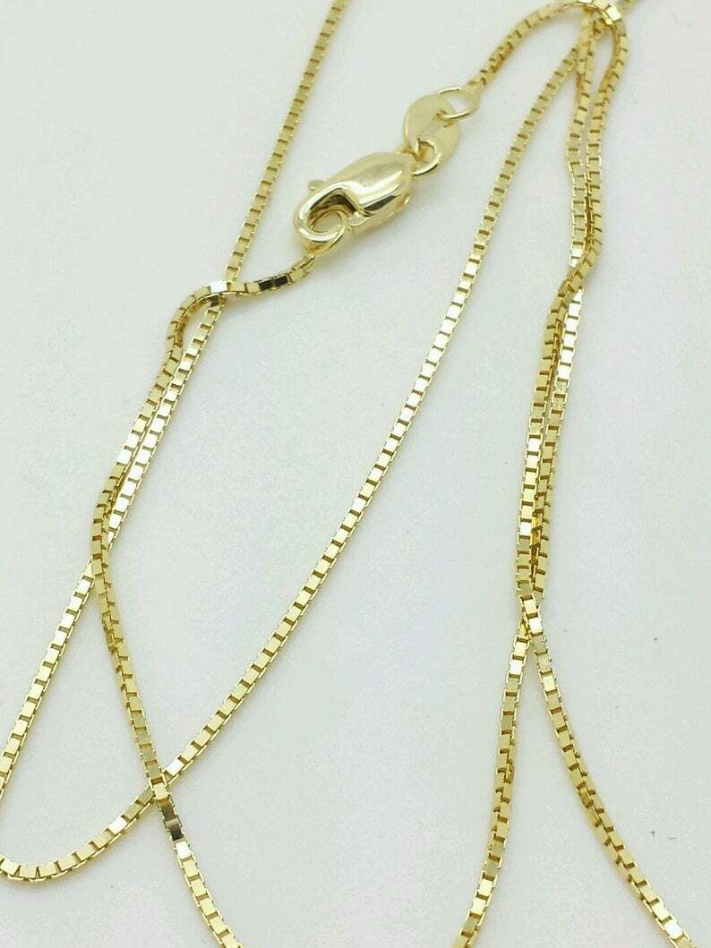 10k Solid Gold Box Link Necklace .8mm,1mm,1.4mm