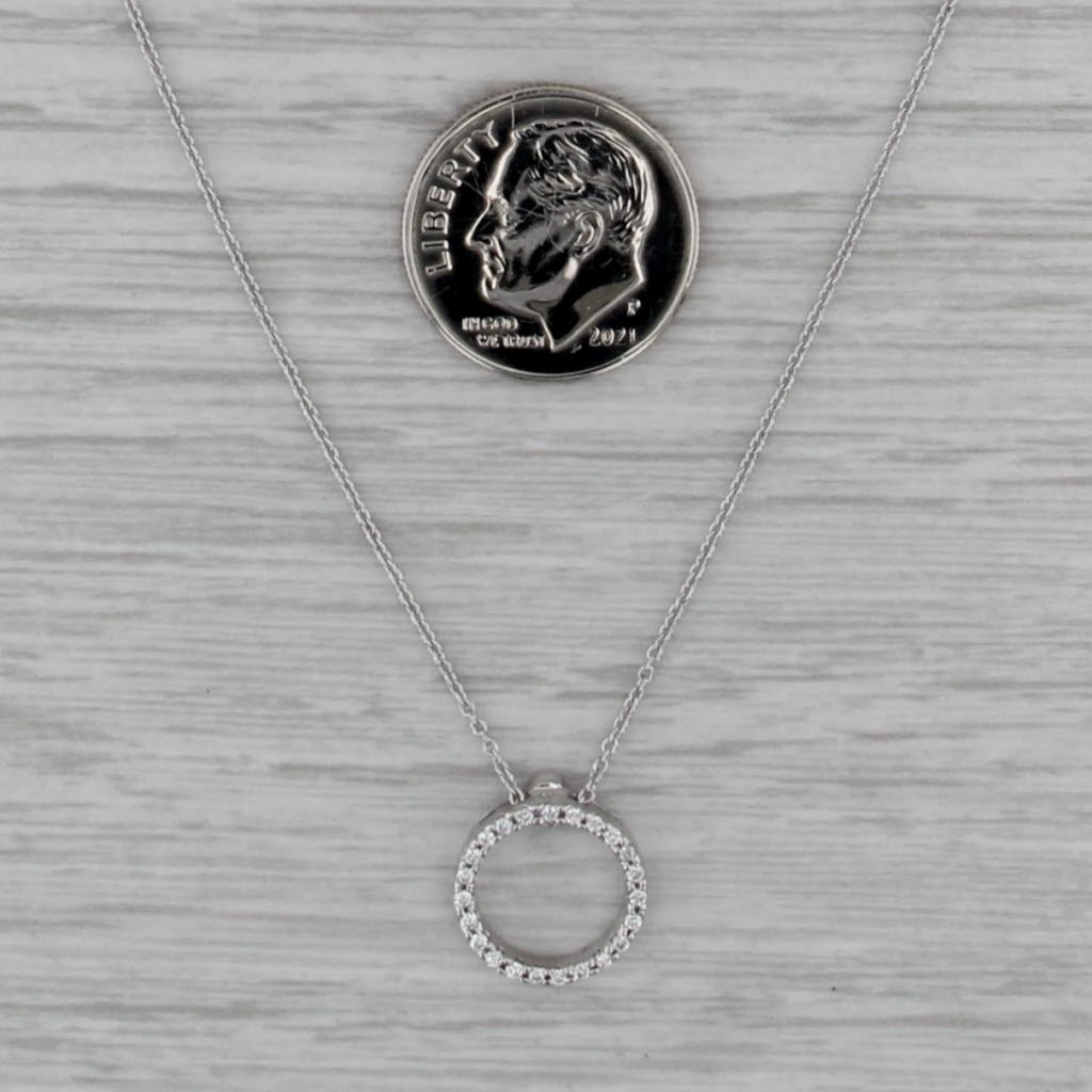 New Roberto Coin Tiny Treasures Diamond Circle Pendant Necklace 18k White Gold