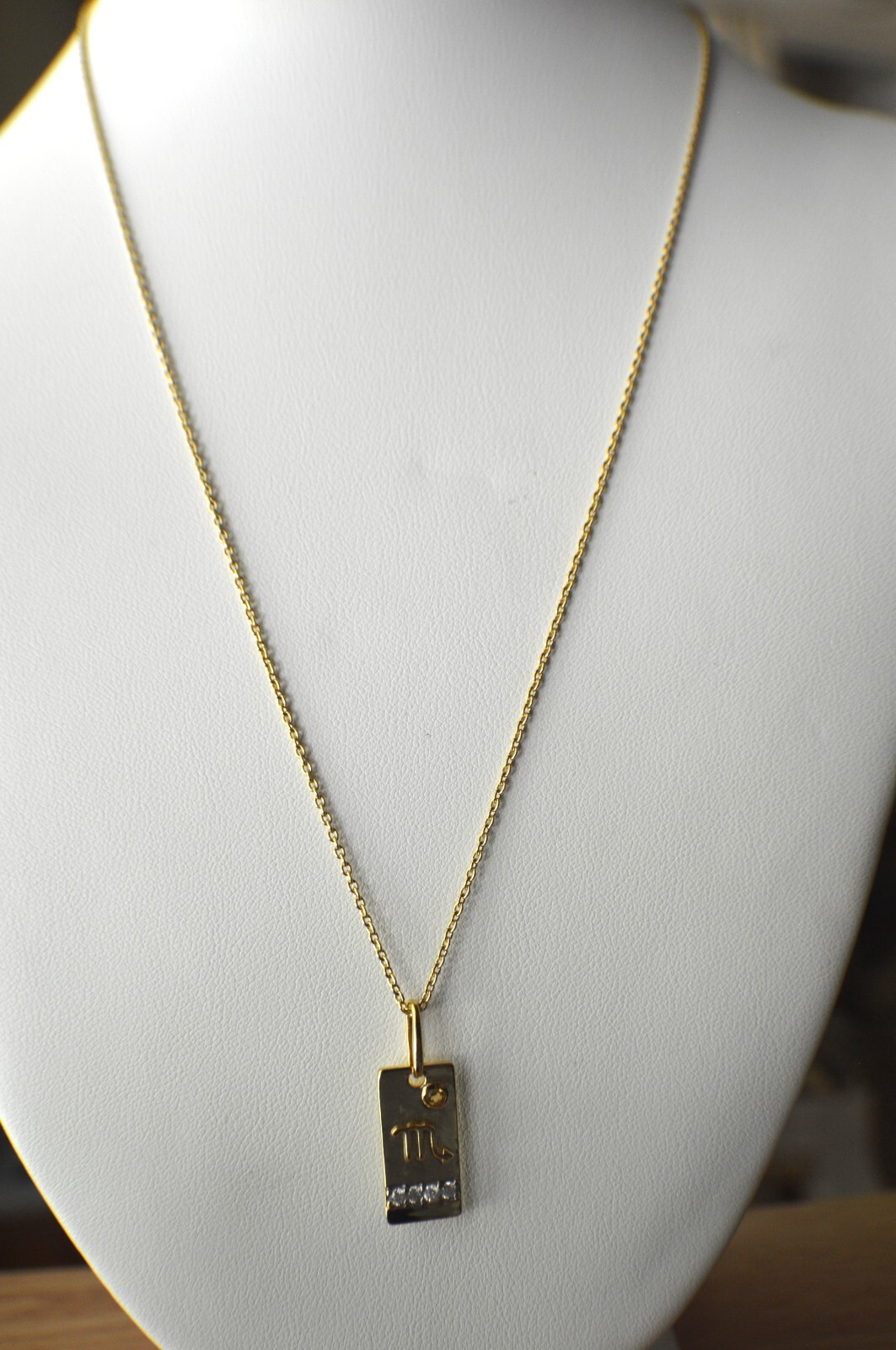 0.20ct Citrine / Moissanite Scorpio Pendant w/ 20″ Chain 14k YG over Fine Silver