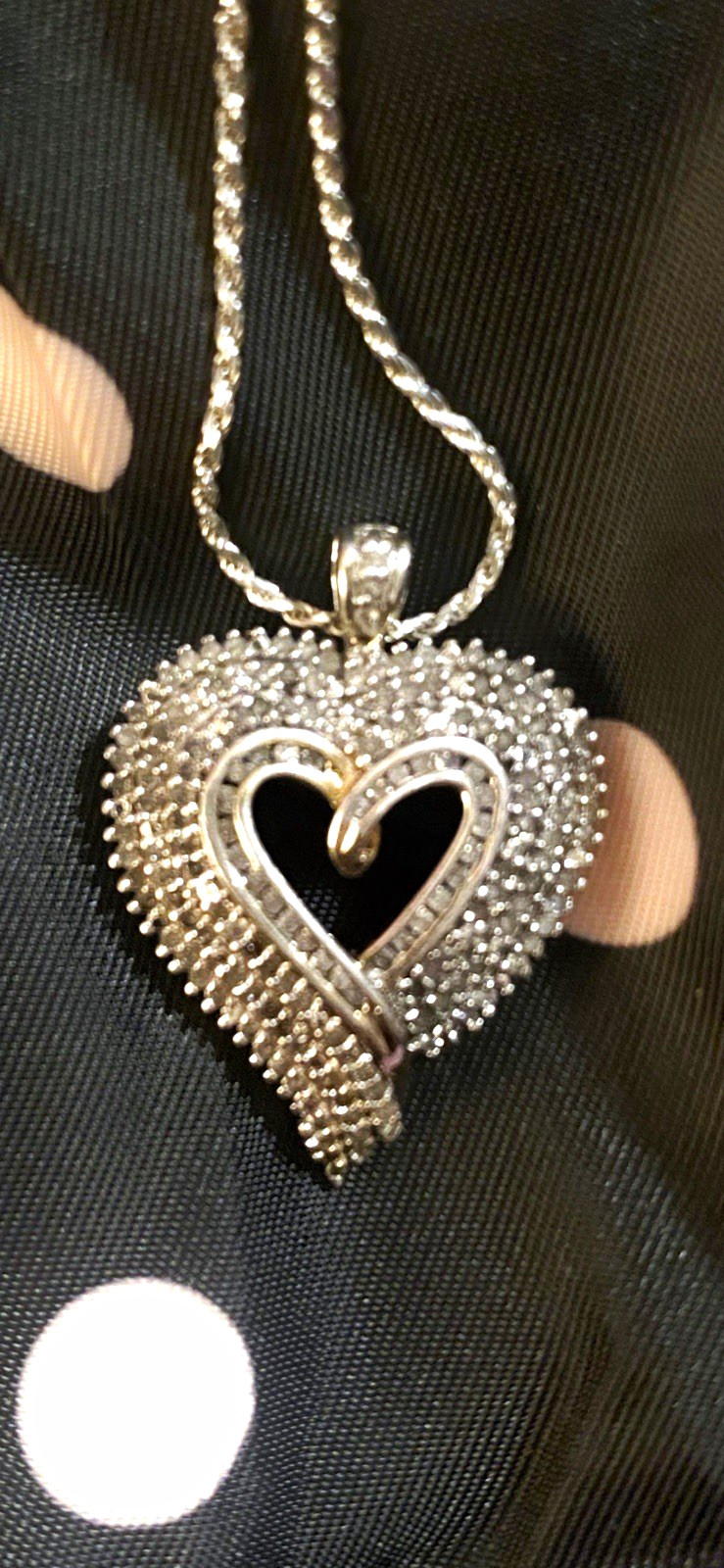 Genuine Diamond Cluster Heart Pendant, Sterling Silver 925
