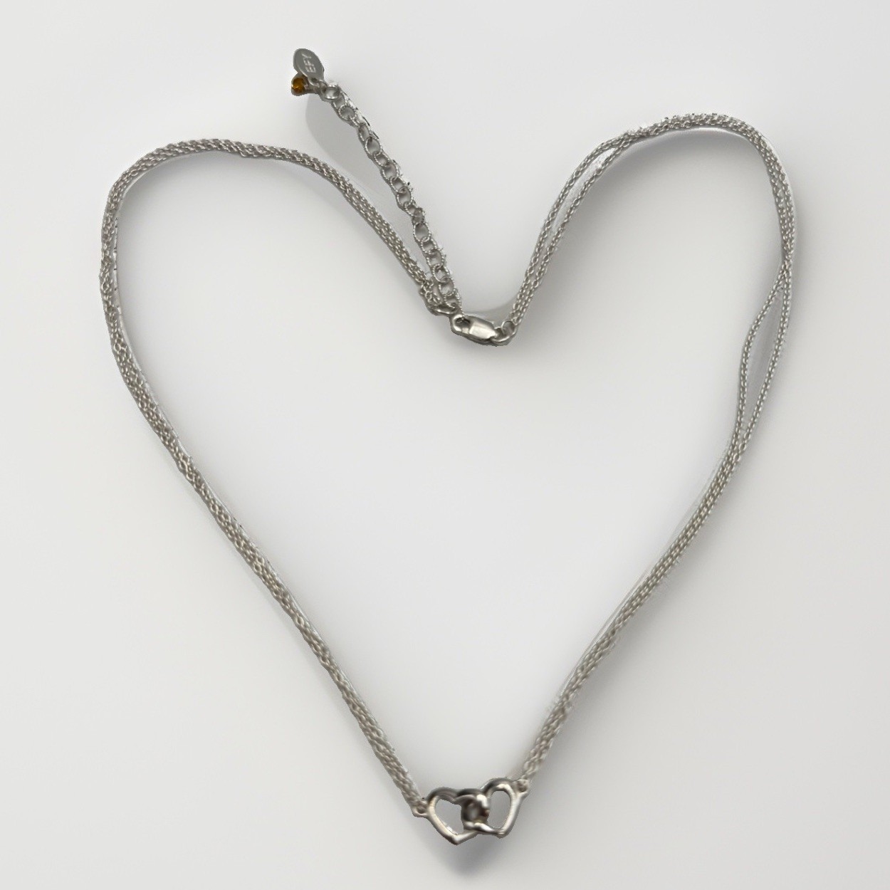 EFY Marked Sterling Silver 925 Double Heart Double Chain 17″ Necklace 3.8g