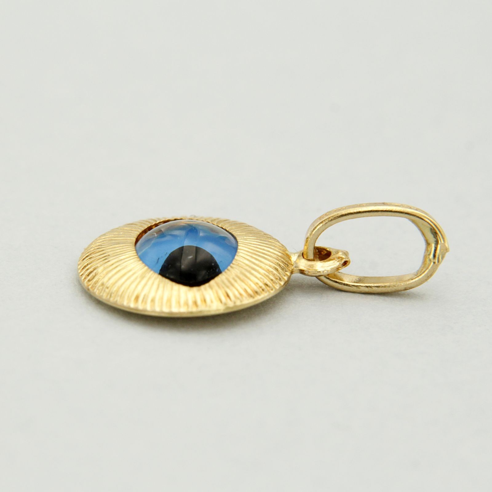 18k Real Yellow GOLD Turkish Greek All Seeing Blue Evil Eye Nazar Pendant Charm