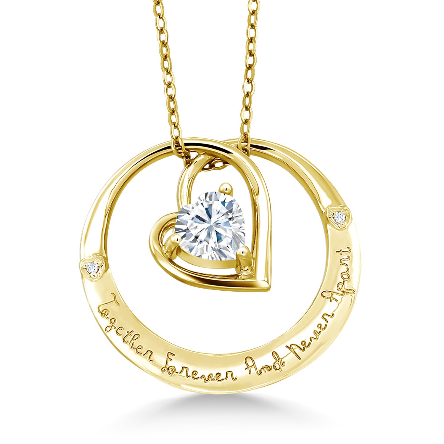 18K Yellow Gold Plated Silver Pendant Near Colorless Moissanite & Diamond