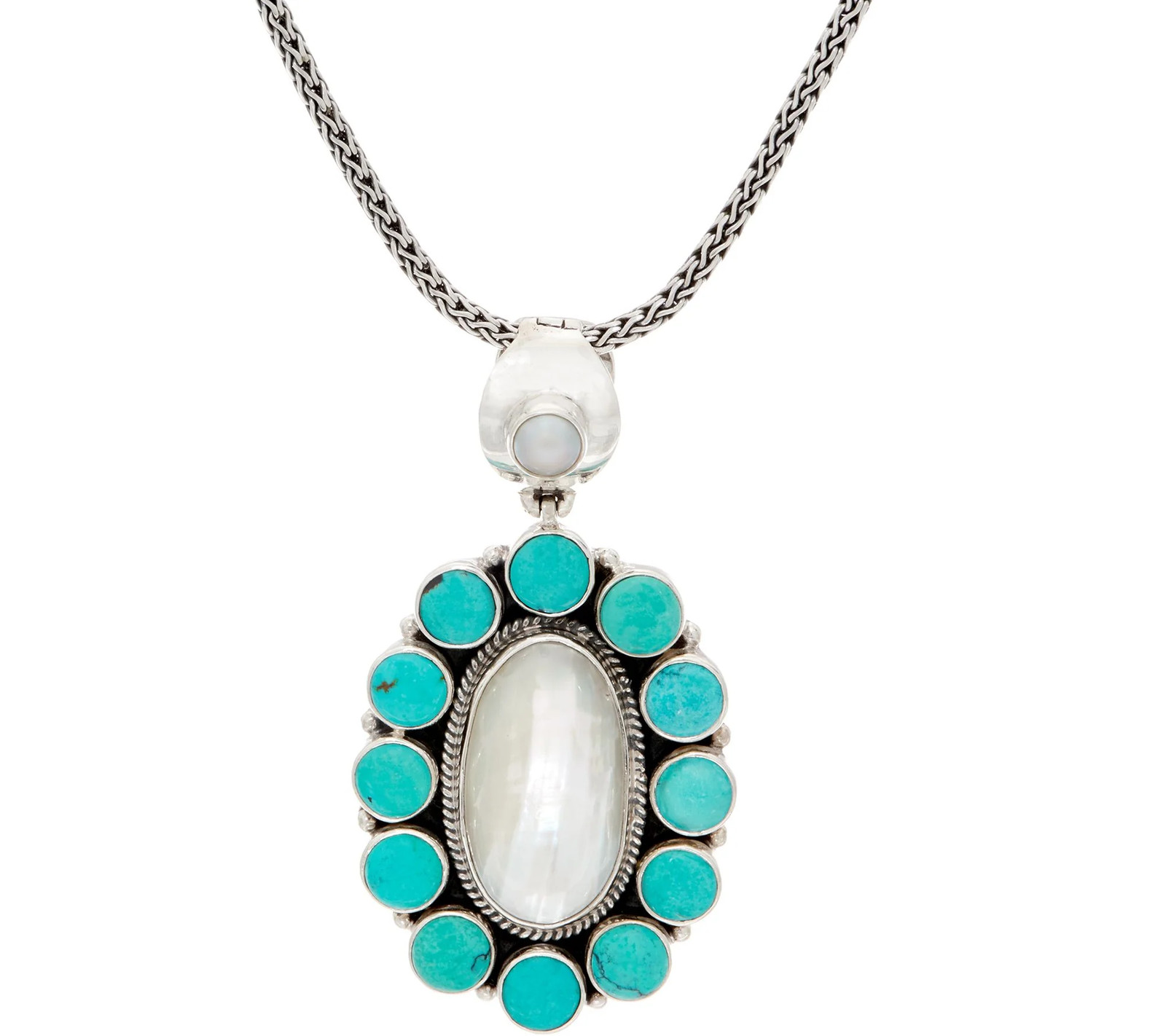 EXEX by Claudia Agudelo Sterling Silver Doublet Pearl & Turquoise Necklace 18″