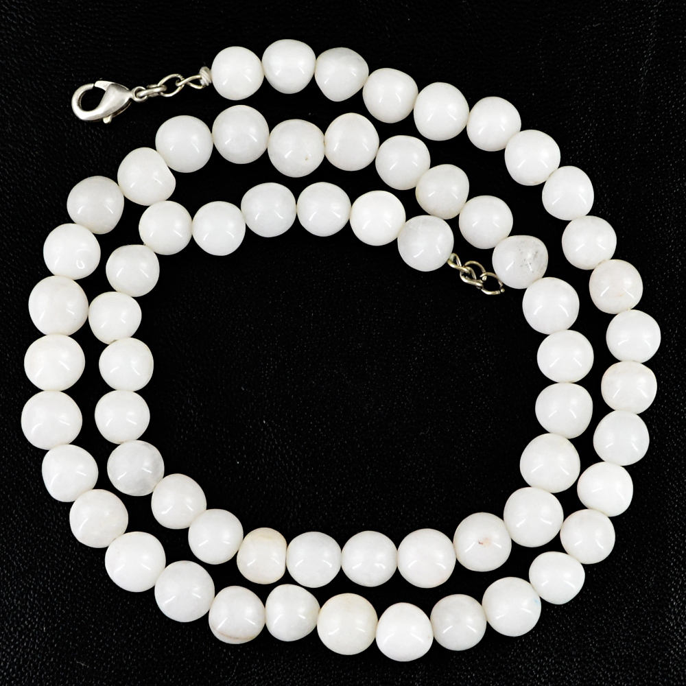 RARE 242.50 CTS NATURAL WHITE AGATE UNTREATED ROUND SHAPE BEADS NECKLACE (RS)