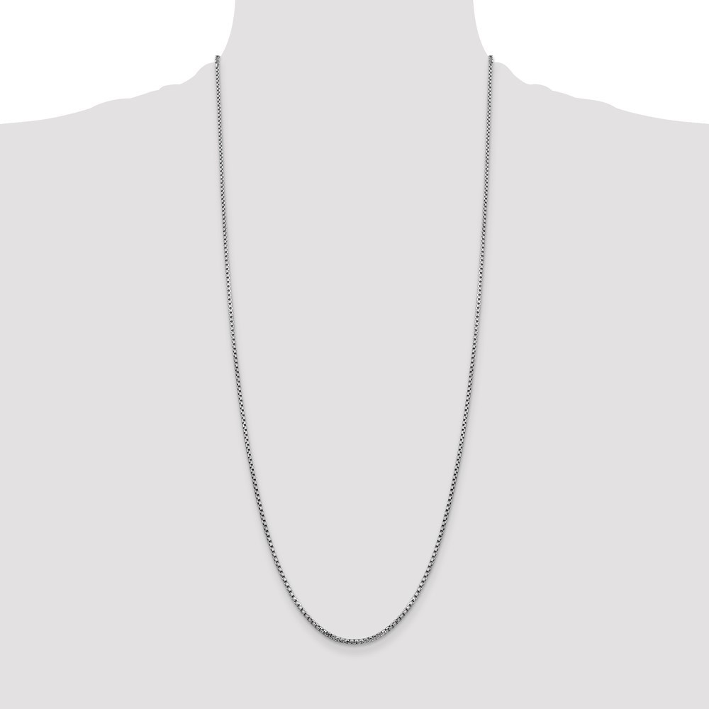 14K White Gold 1.75mm Semi-Solid Round Box with Lobster Clasp Chain Necklace 30″