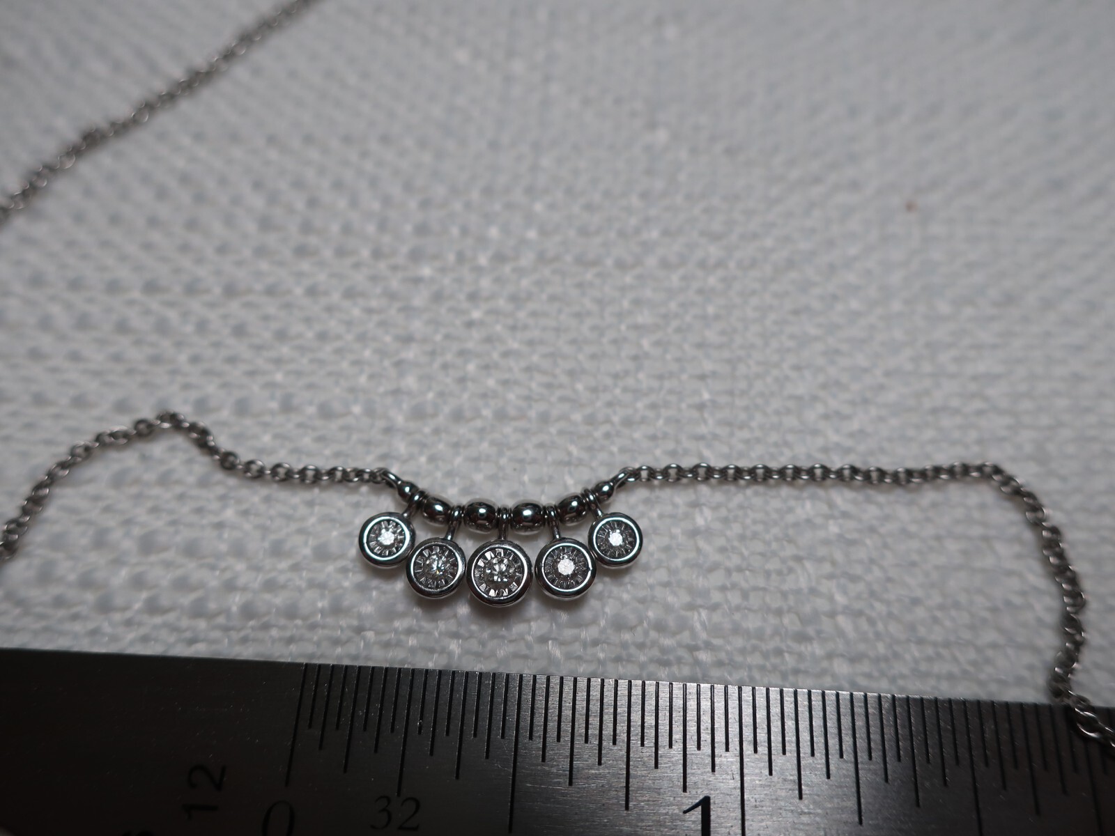 14k white gold Allison Kaufman 5 bezel diamond necklace 18 inch 0.09 Ct