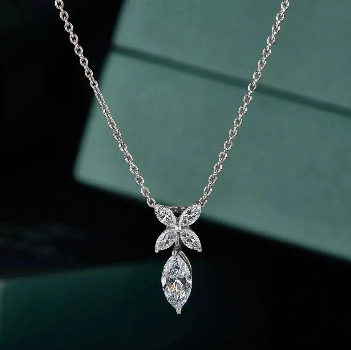2.00Ct Marquise Cut Lab Created Diamond Women’s Pendant 14K White Gold Plated